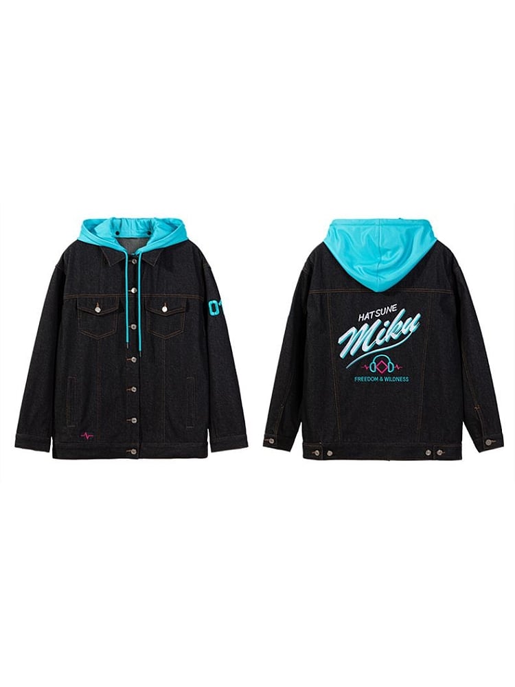 Hatsune Miku "FREEDOM & WILDNESS" Black Hooded Denim Jacket - XL