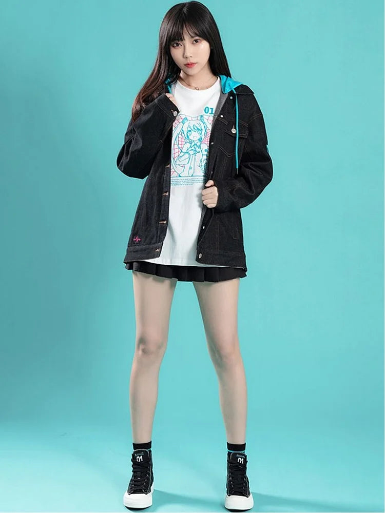 Hatsune Miku "FREEDOM & WILDNESS" Black Hooded Denim Jacket - L