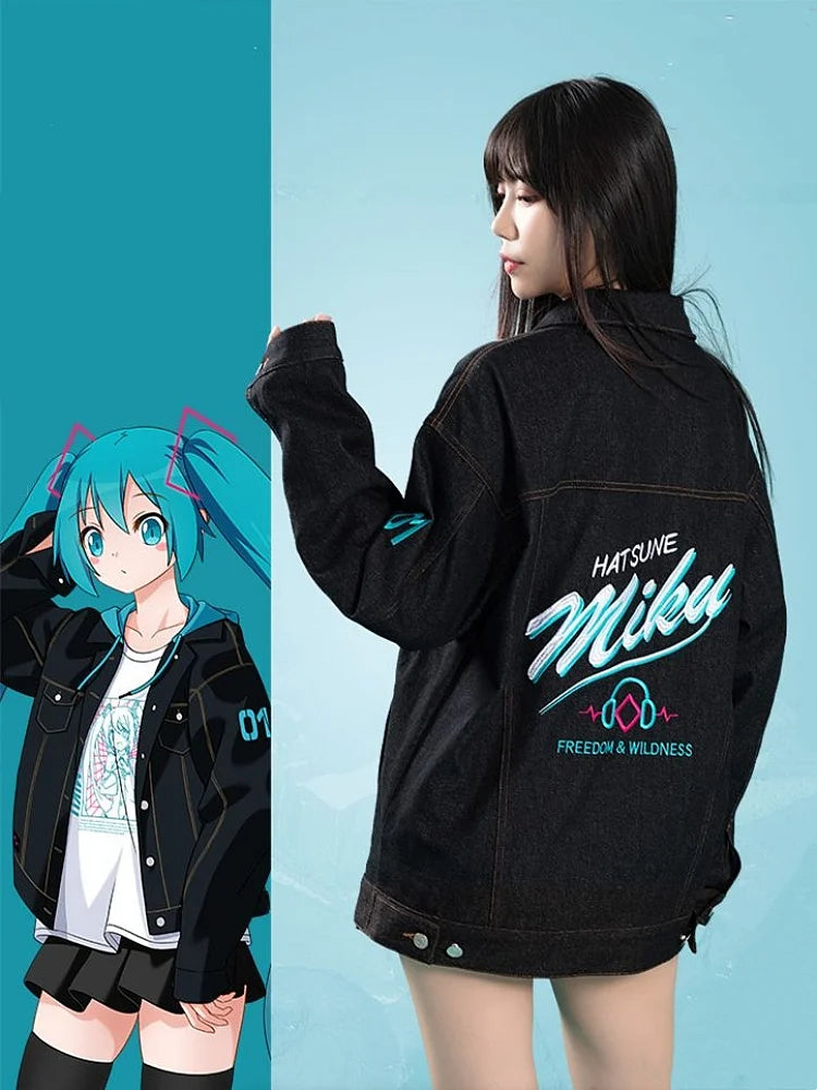 Hatsune Miku "FREEDOM & WILDNESS" Black Hooded Denim Jacket - XL